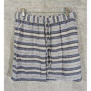 Navy White Striped Linen Blend Drawstring Skirt Size 8 Coastal Grandma